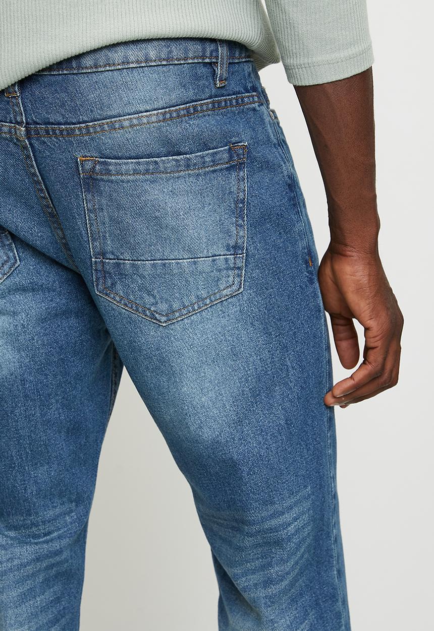 Brave Soul - Loose Fit Denim Jean - Mid Blue Wash Regular Length