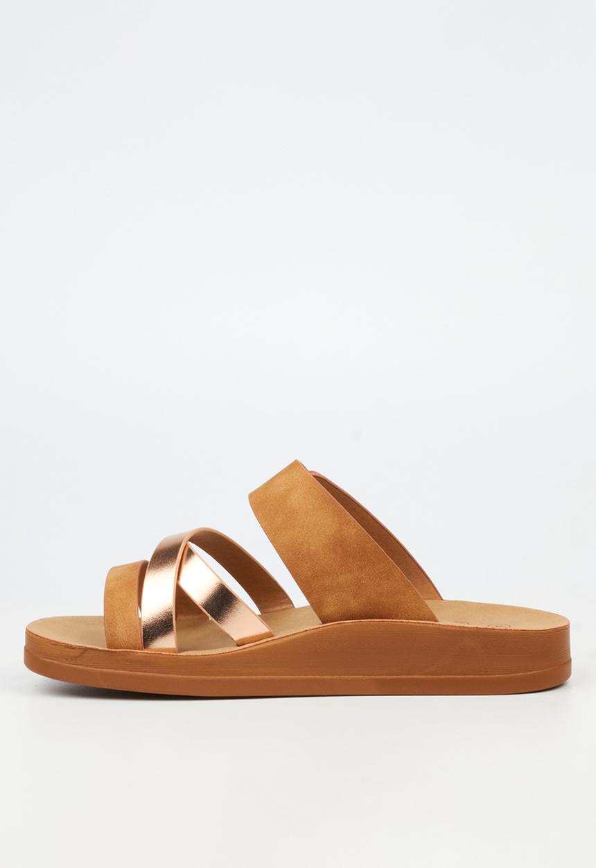 Butterfly Feet - Toma 1 Two Strap Slide - Brown