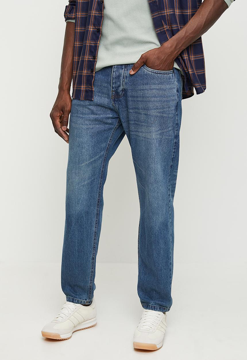 Brave Soul - Loose Fit Denim Jean - Mid Blue Wash Long Length