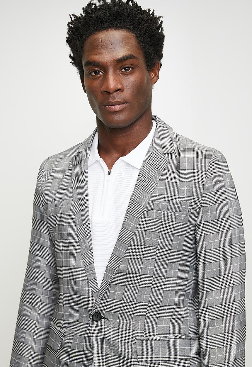 Brave Soul - Light Grey Check Blazer - Light Grey Check
