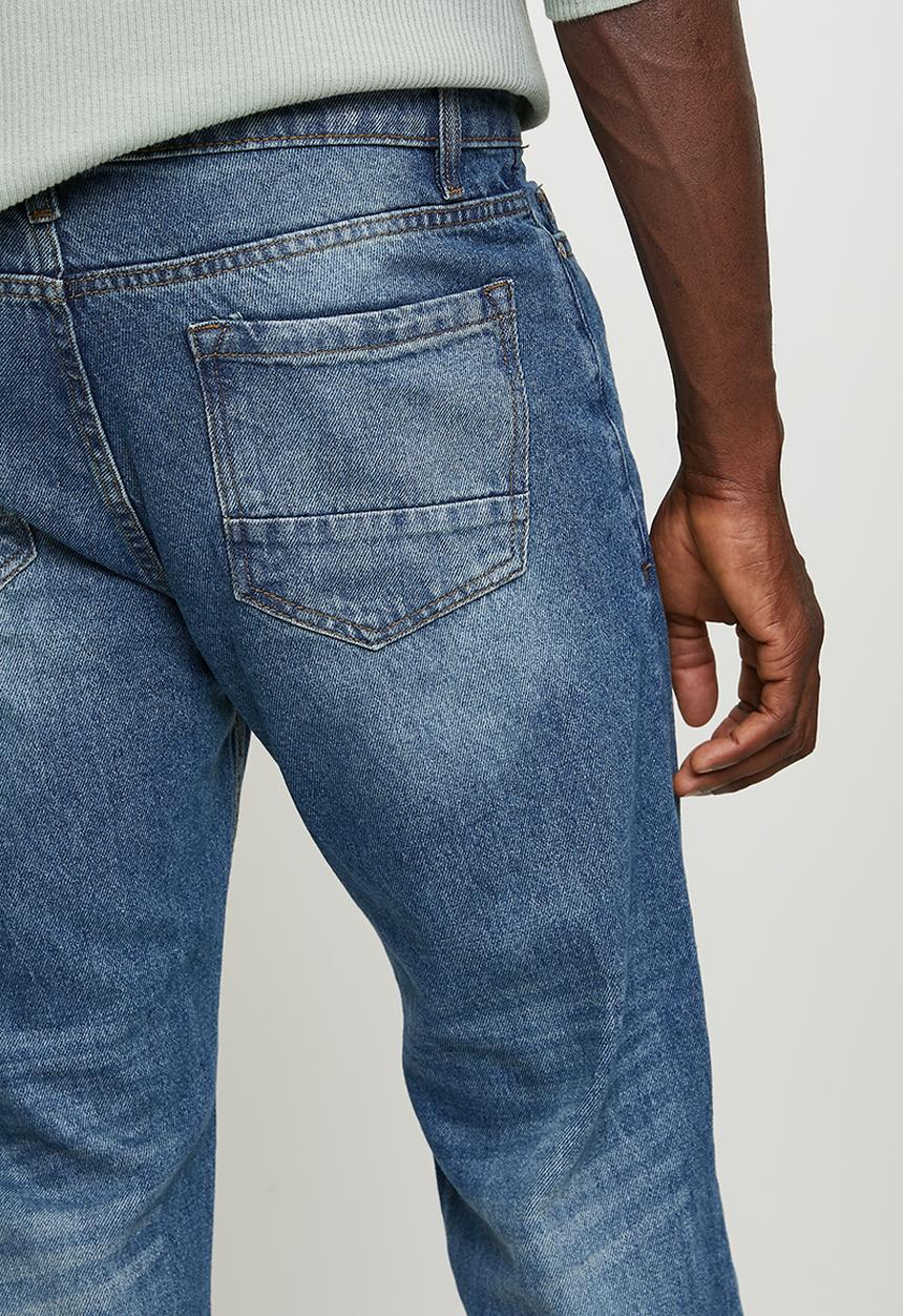 Brave Soul - Loose Fit Denim Jean - Mid Blue Wash Long Length