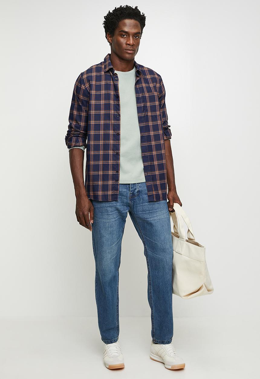 Brave Soul - Loose Fit Denim Jean - Mid Blue Wash Long Length