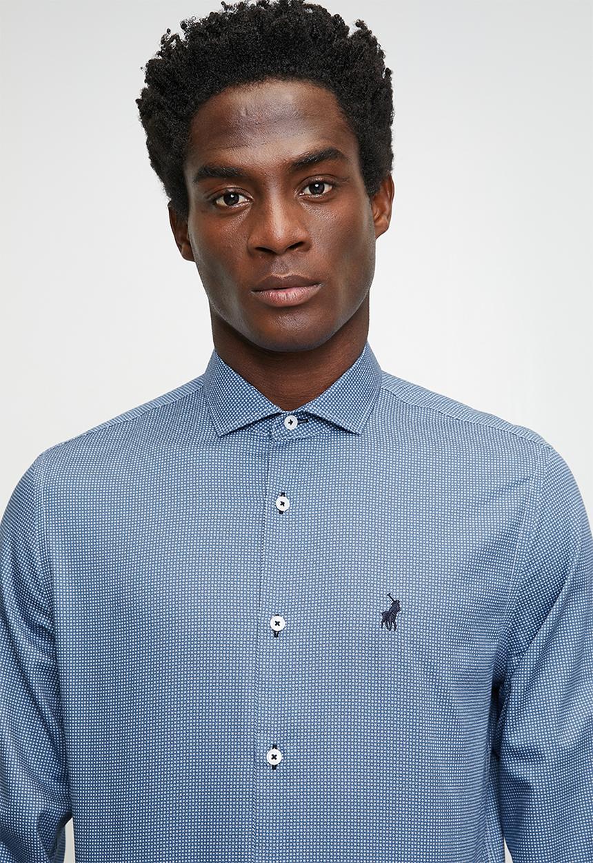 POLO - Buck long sleeve micro print shirt - blue	