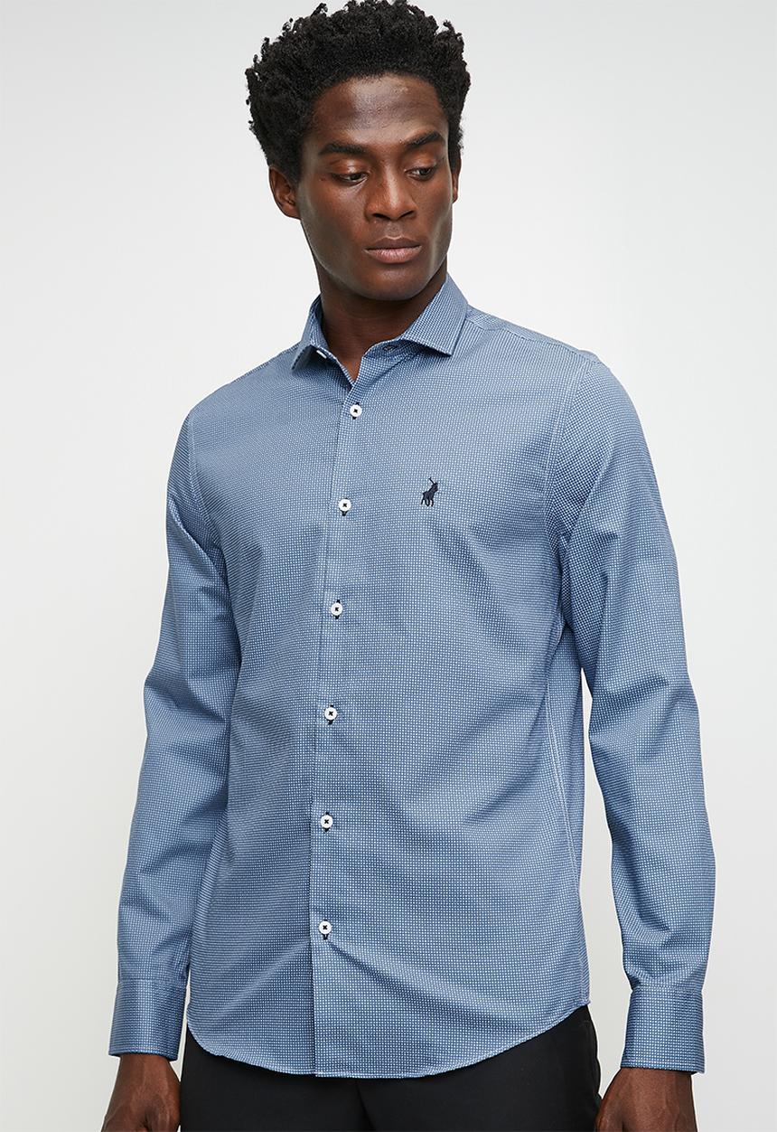 POLO - Buck long sleeve micro print shirt - blue	