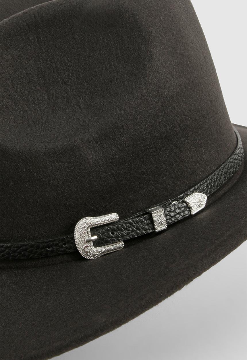 boohoo - Western Buckle Trim Cowboy Hat - Black