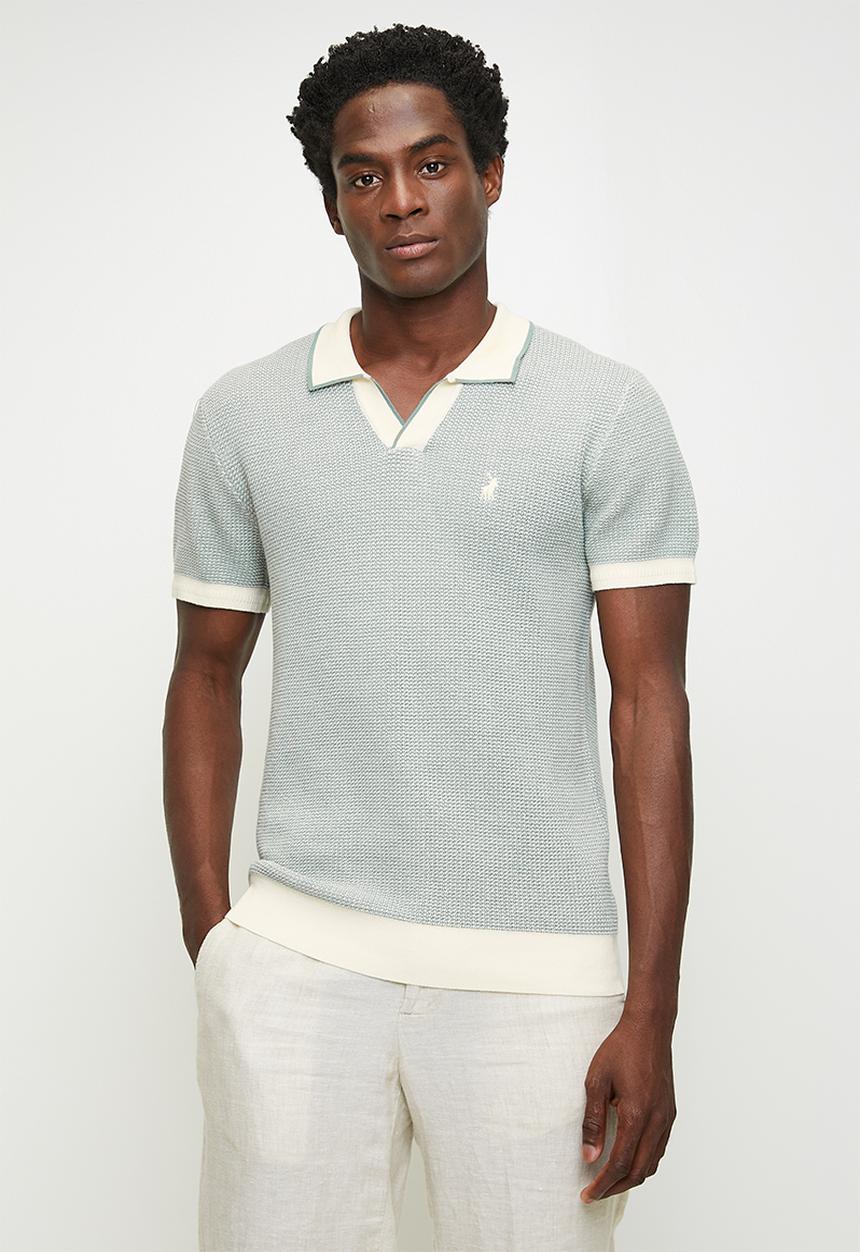 POLO - Andy textured tipped knitted golfer - green