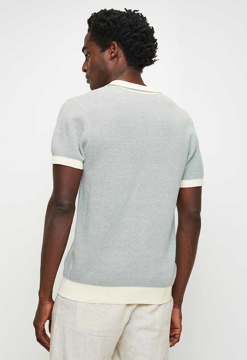 POLO - Andy textured tipped knitted golfer - green