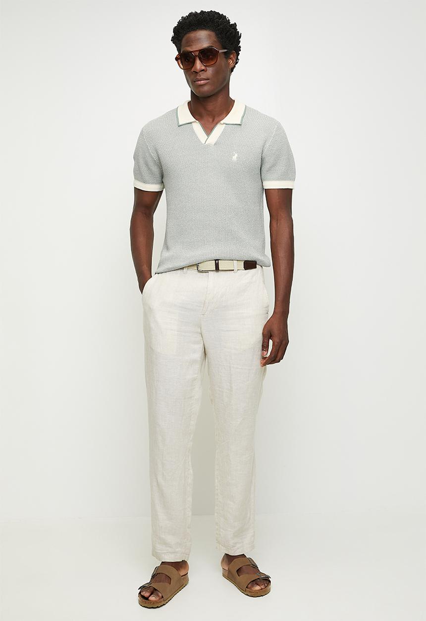 POLO - Andy textured tipped knitted golfer - green
