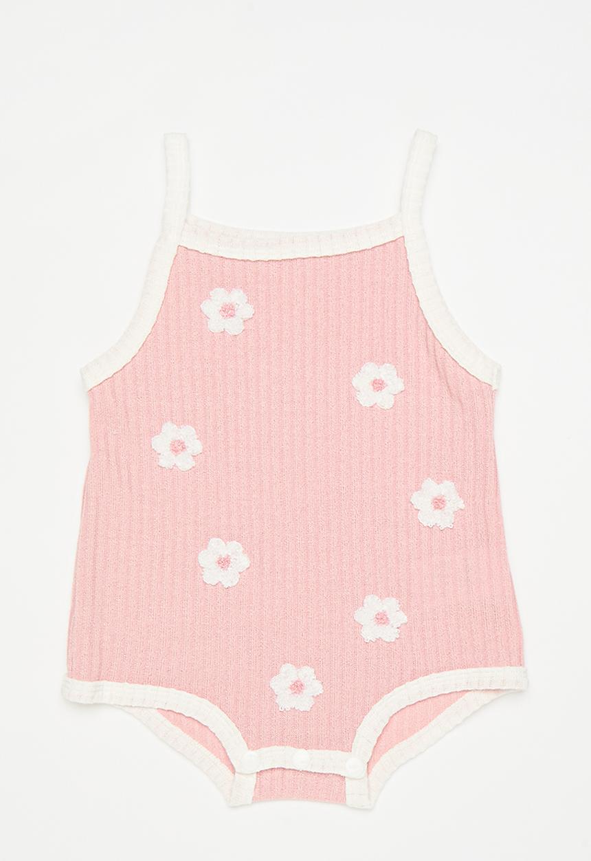Pop Candy - Daisy embroidered rib bodyvest - pink/white