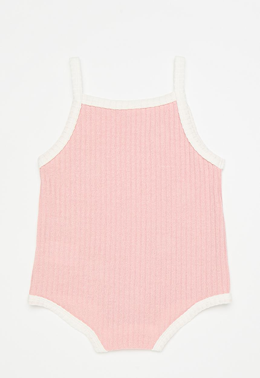 Pop Candy - Daisy embroidered rib bodyvest - pink/white