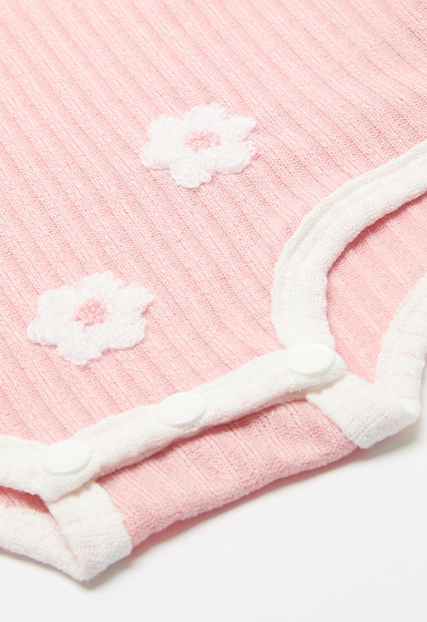 Pop Candy - Daisy embroidered rib bodyvest - pink/white