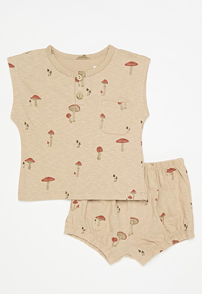 Pop Candy - Shorts & tee set - beige/mushrooms