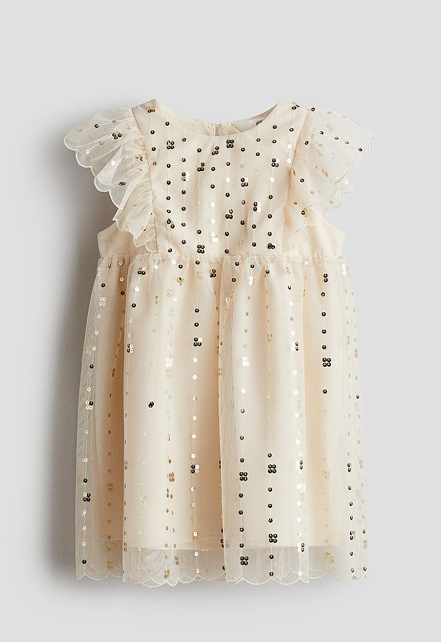 H&M - Sequined tulle dress - light beige