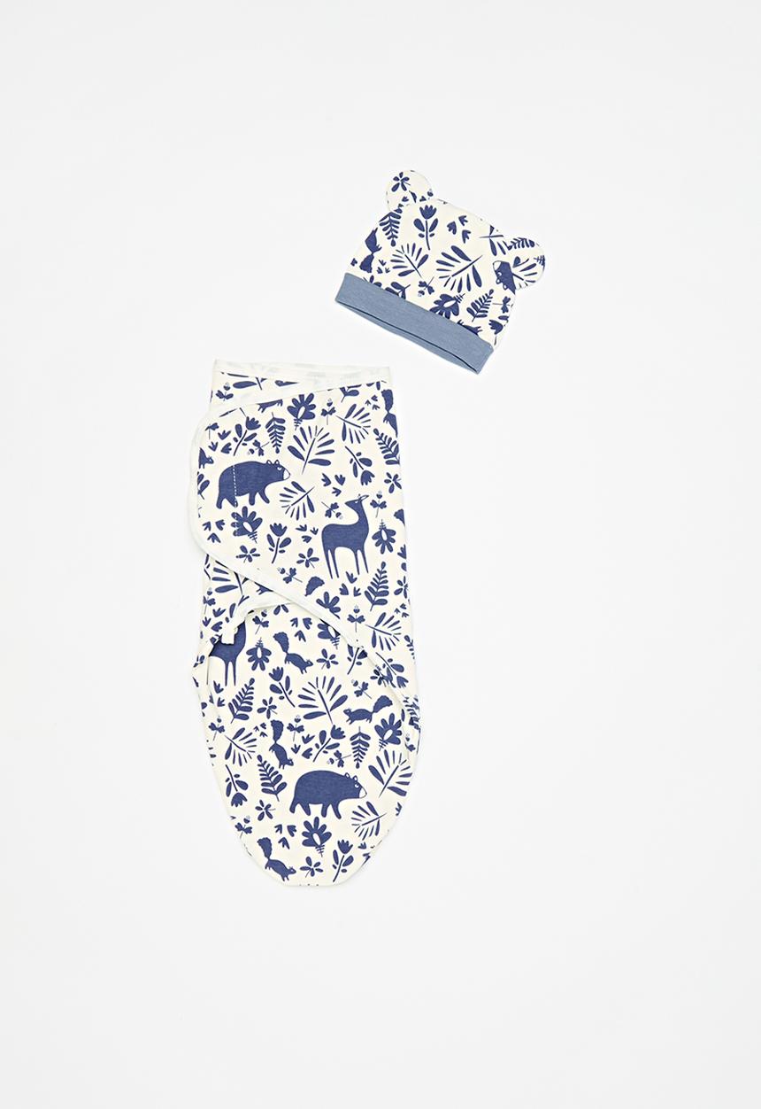 Pop Candy - Swaddle & hat set blue & white