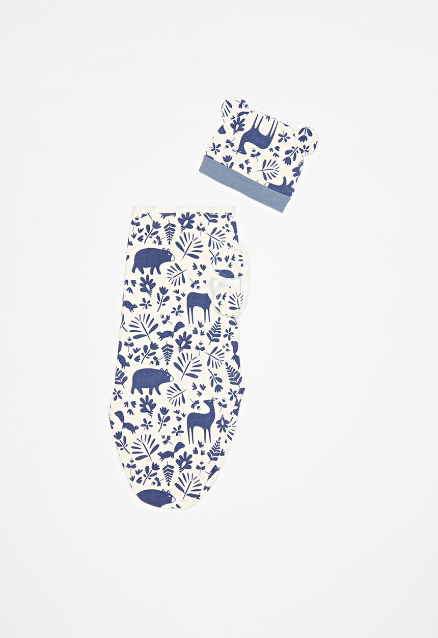 Pop Candy - Swaddle & hat set blue & white