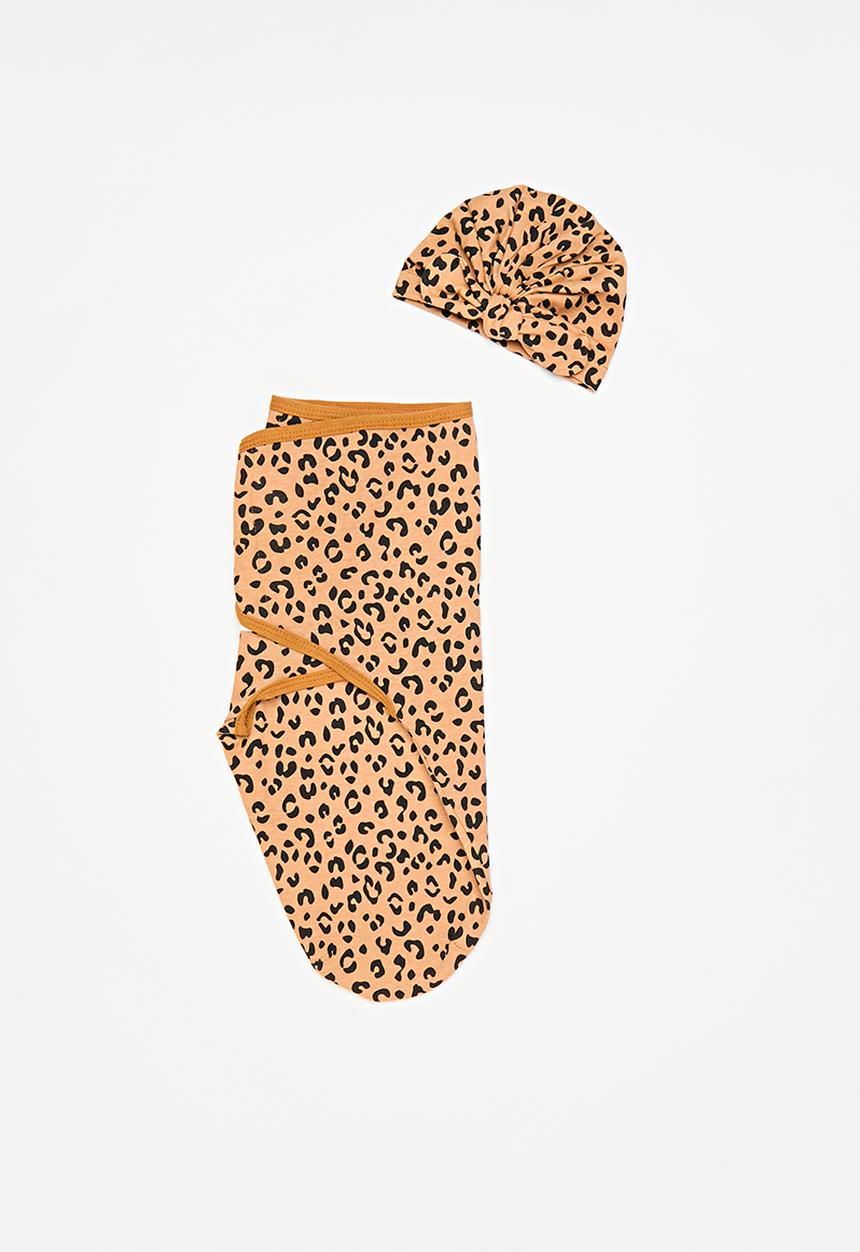Pop Candy - Printed swaddle and headwrap set - brown