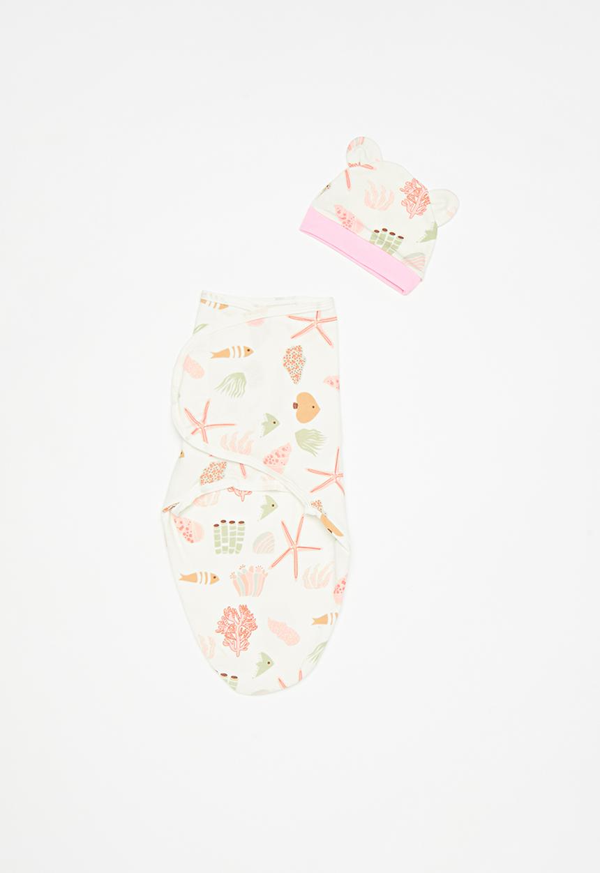 Pop Candy - Swaddle & hat set-pink & white