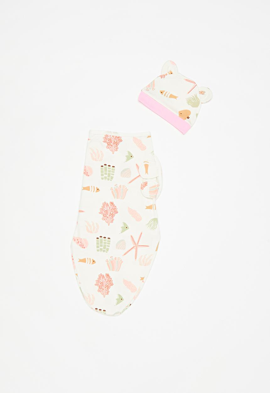 Pop Candy - Swaddle & hat set-pink & white