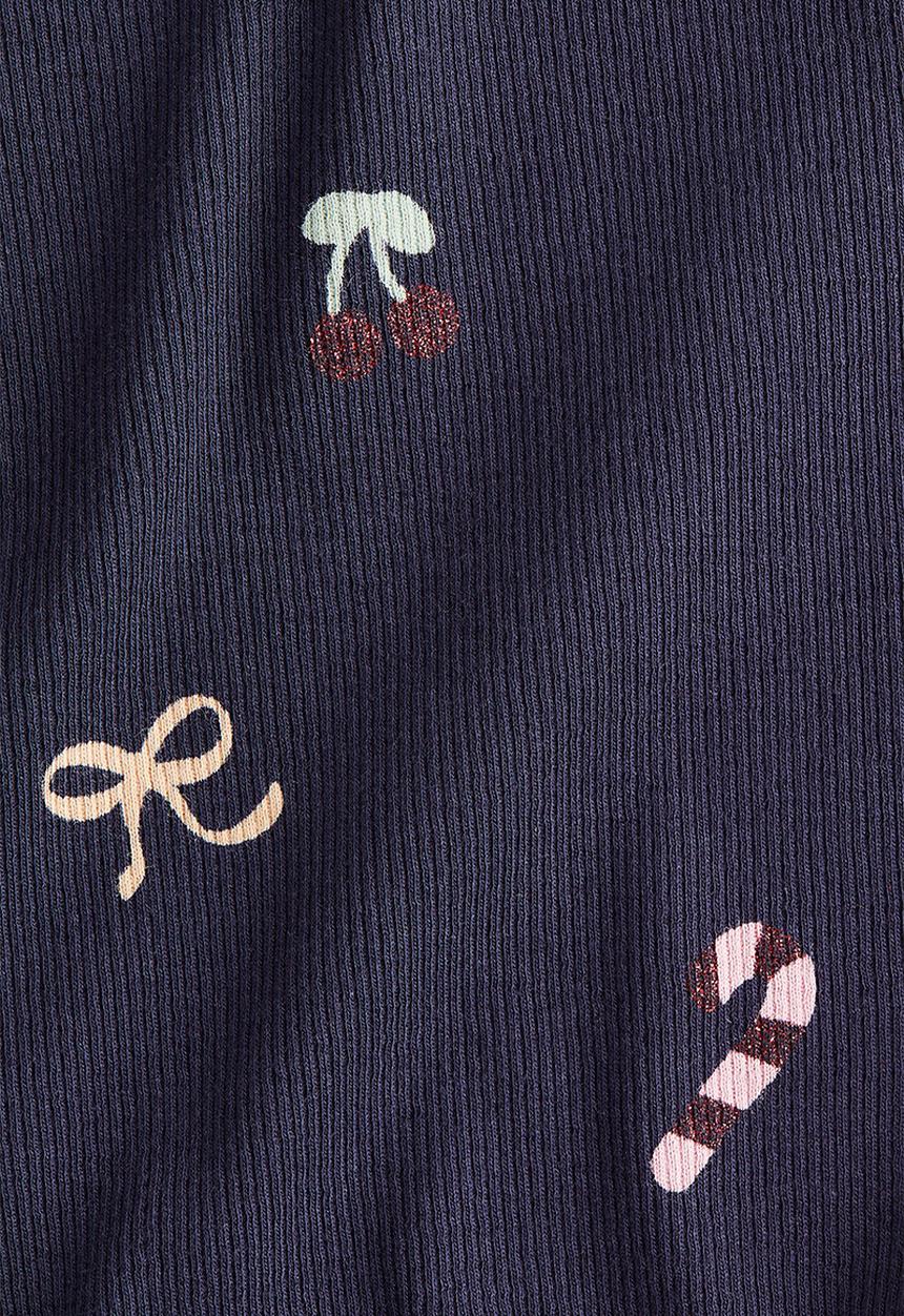 H&M - Ribbed cotton jersey top - navy blue/candy canes