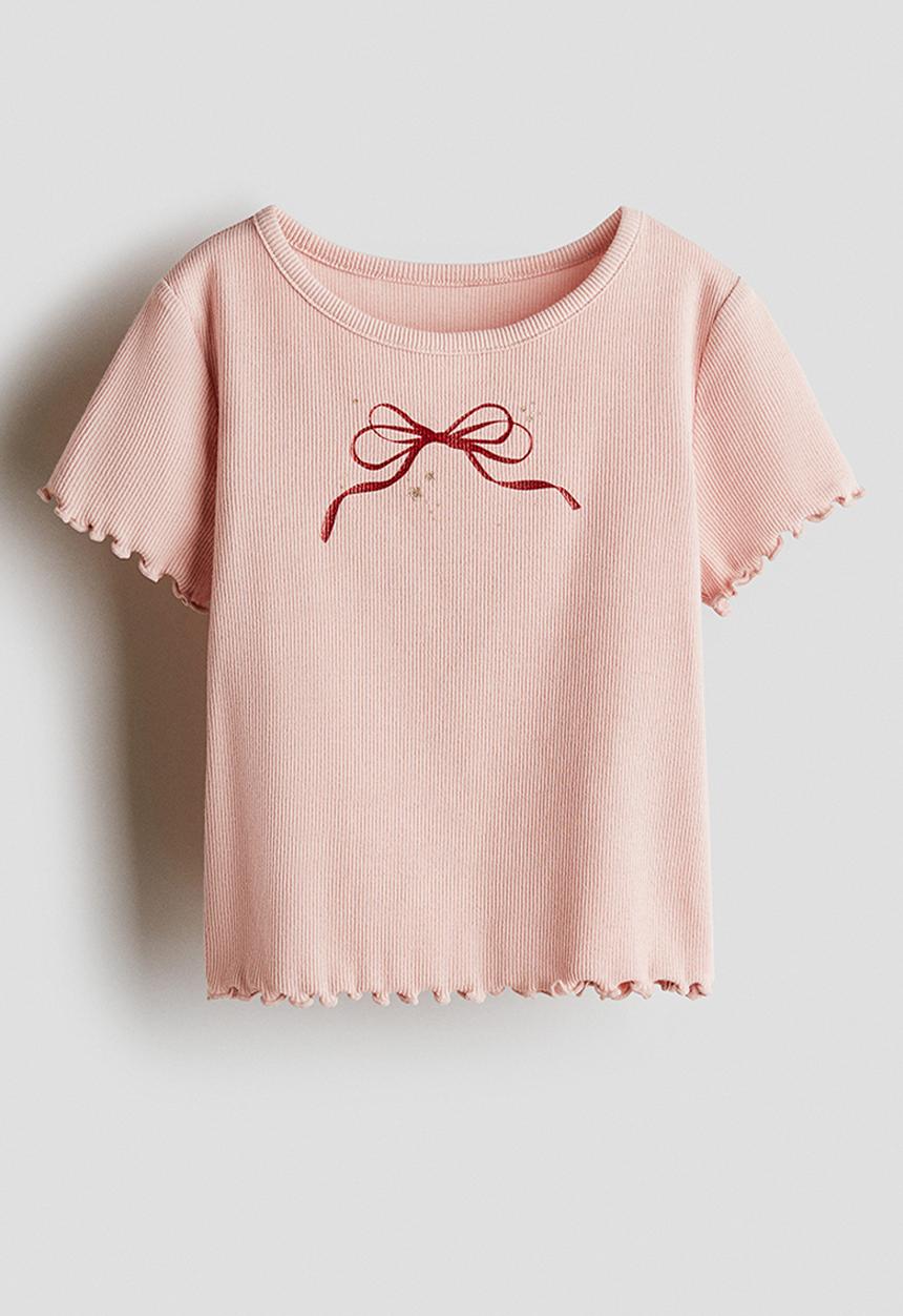 H&M - Ribbed cotton jersey top - pink bow