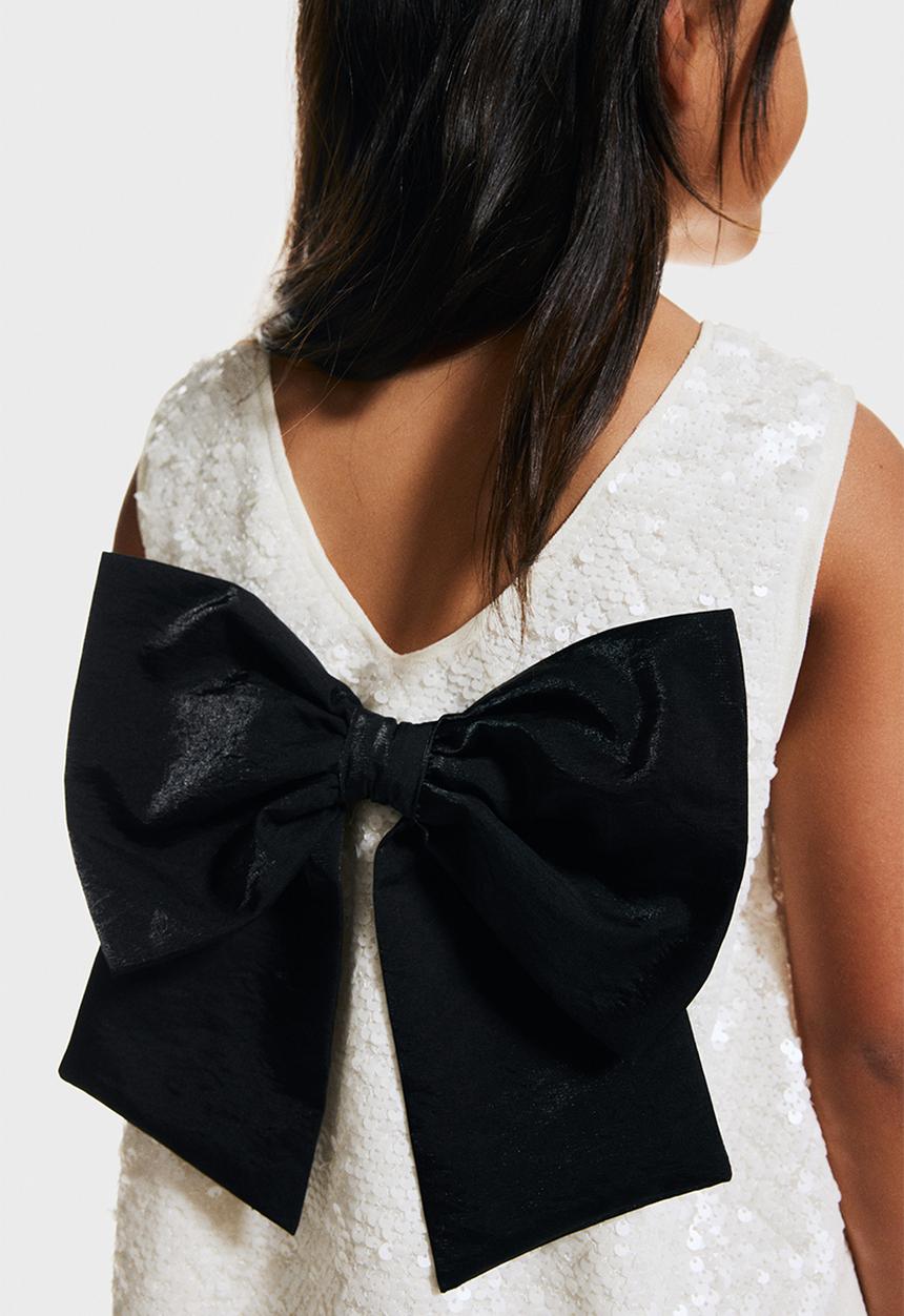 H&M - Bow-detail sequined dress - white & black