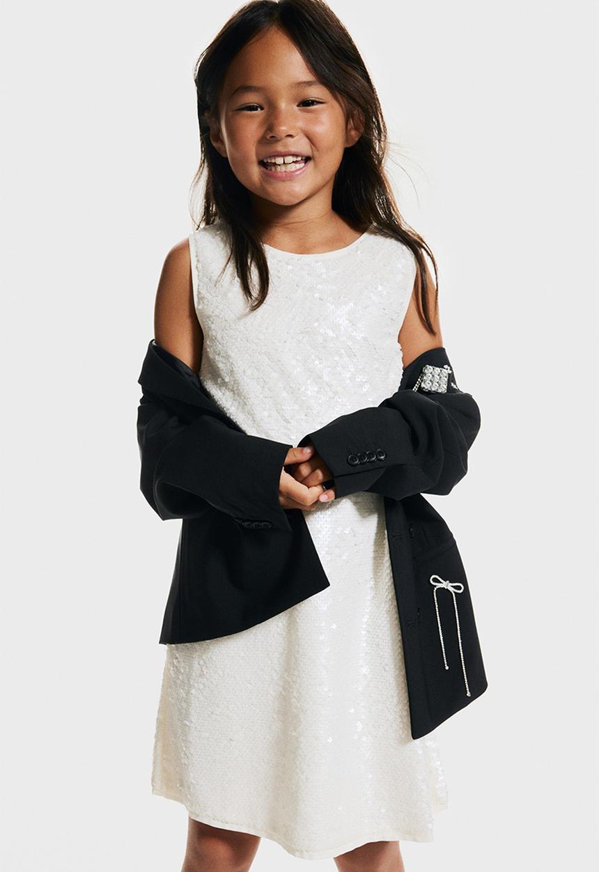 H&M - Bow-detail sequined dress - white & black