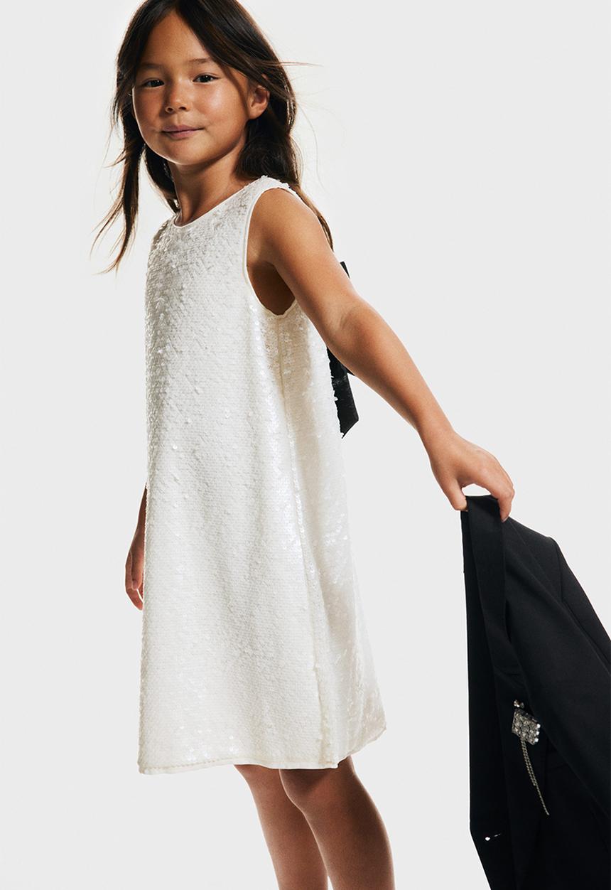 H&M - Bow-detail sequined dress - white & black