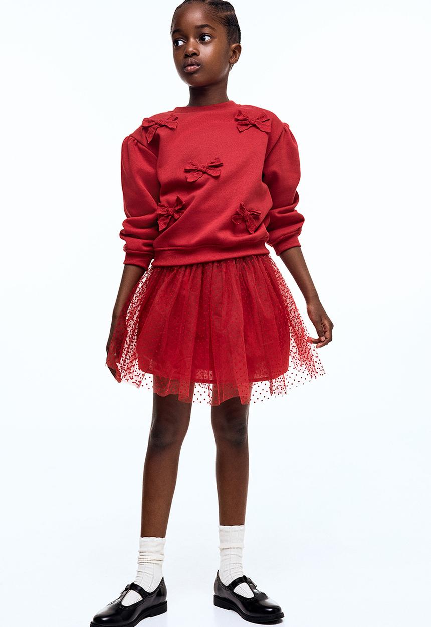 H&M - Flock-print tulle skirt - red