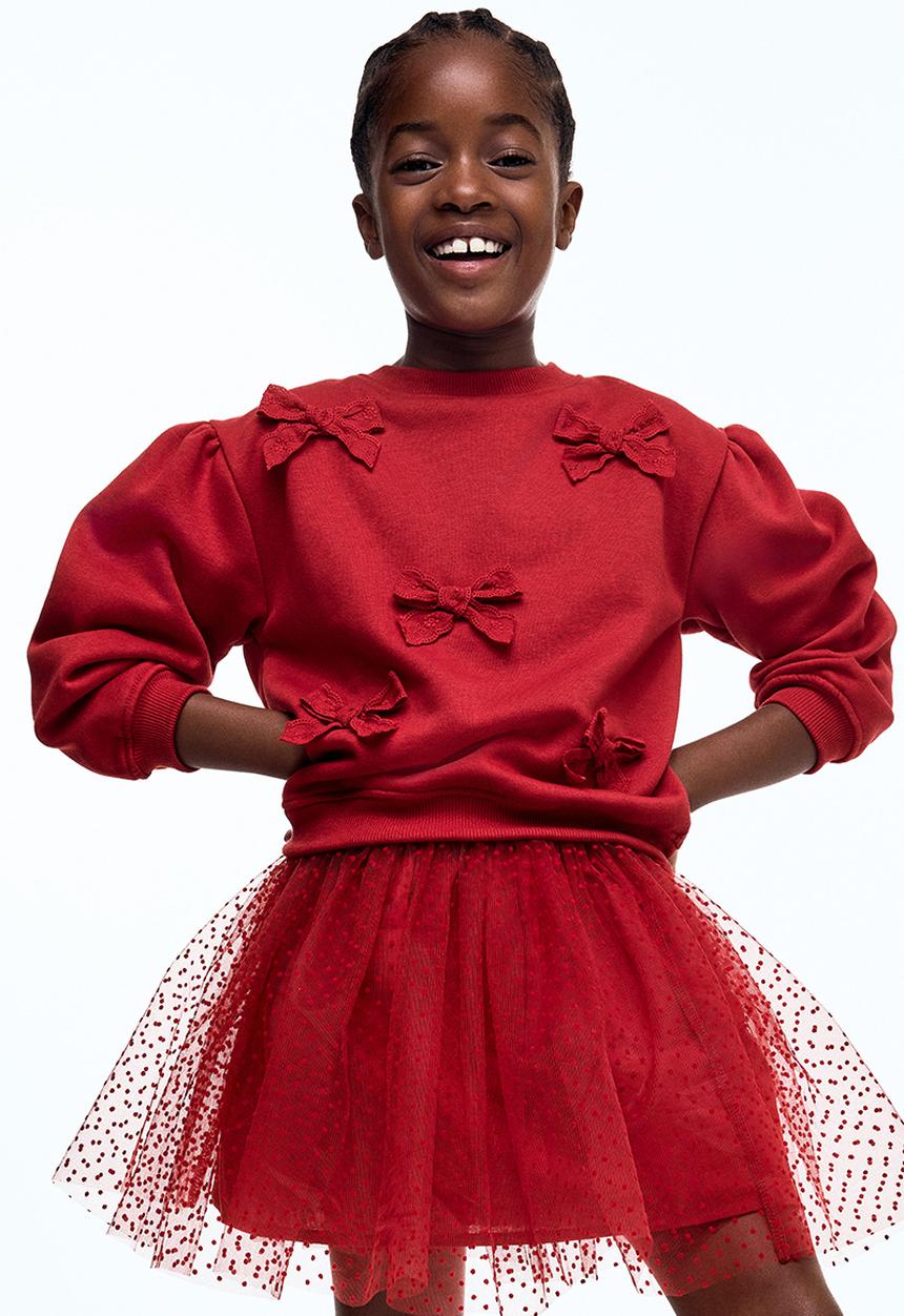 H&M - Flock-print tulle skirt - red