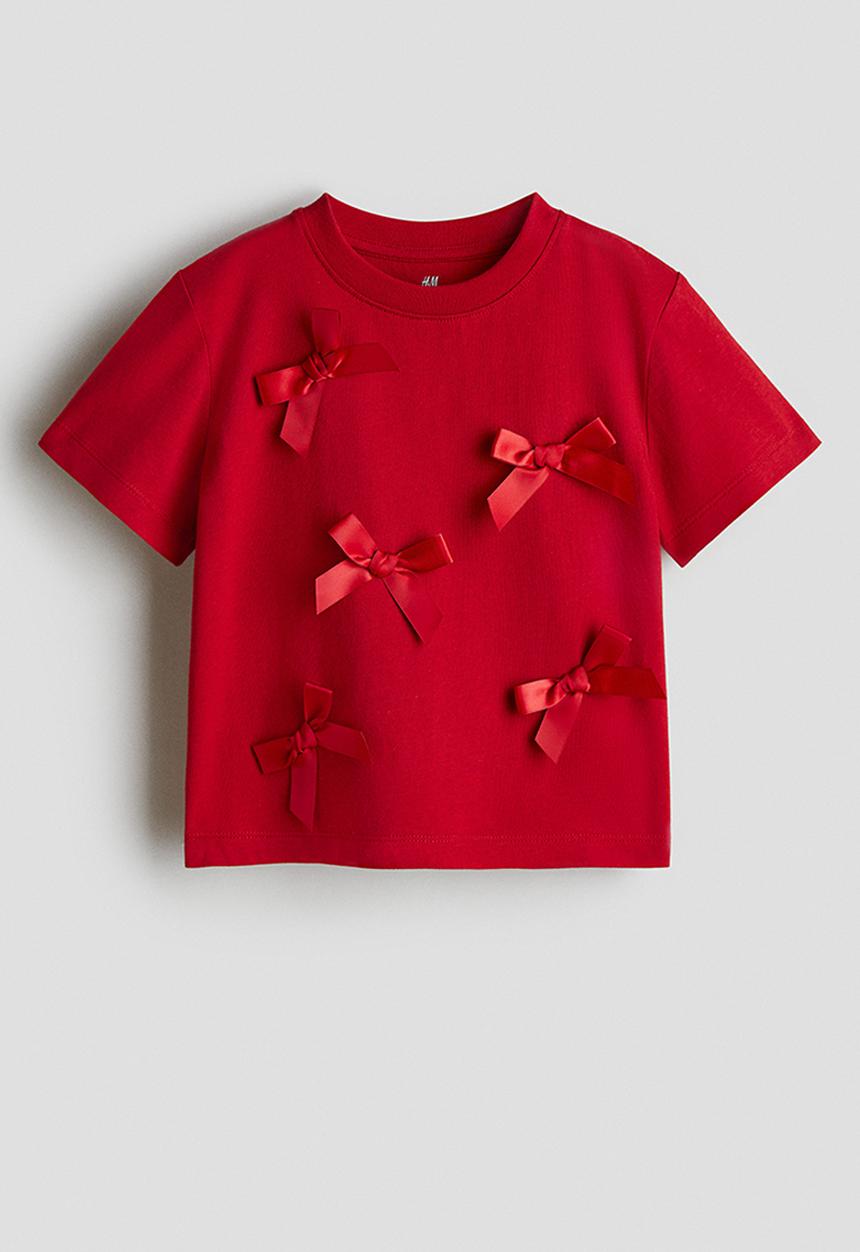 H&M - Bow-detail cotton t-shirt - red