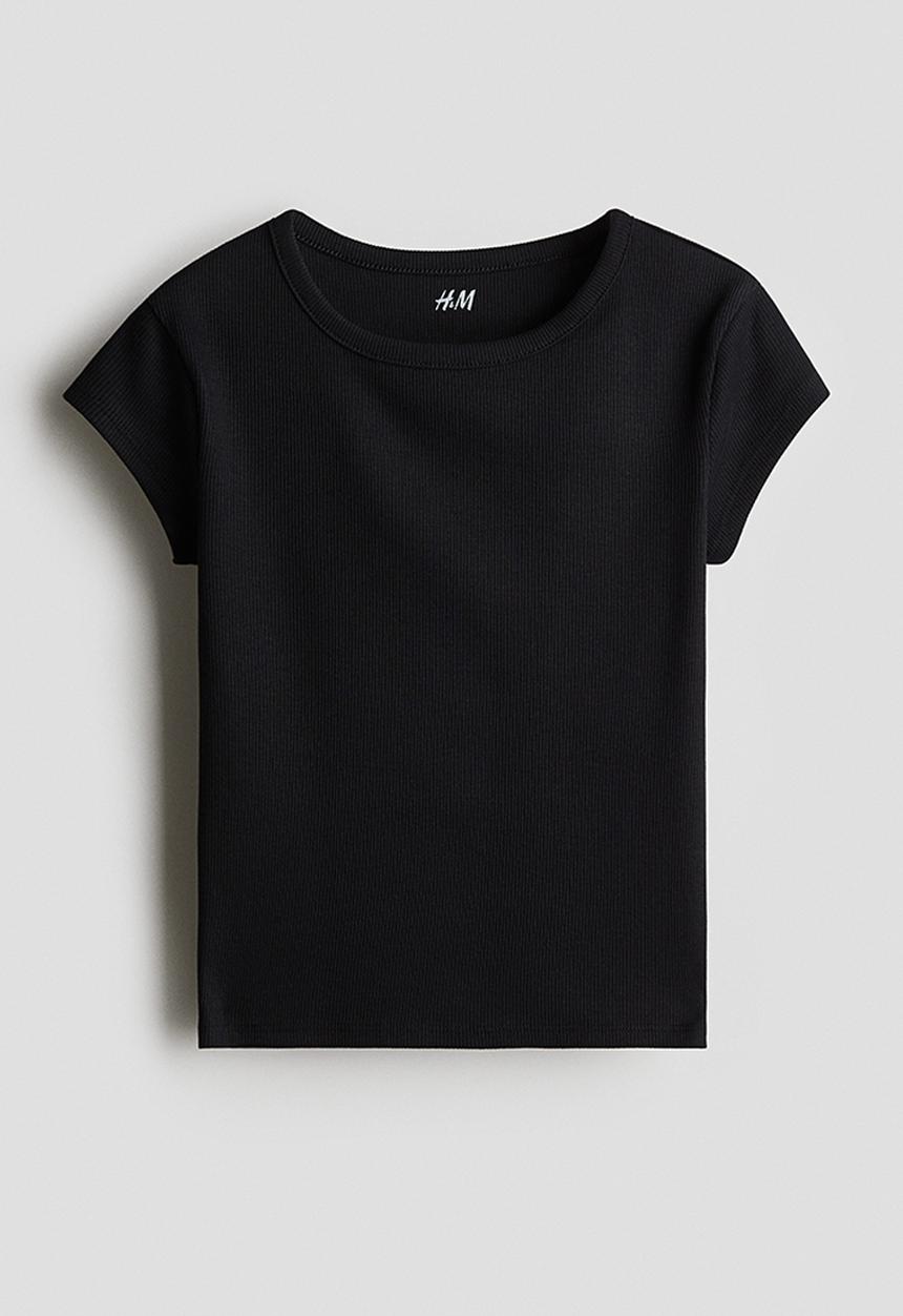 H&M - Ribbed cotton top - black