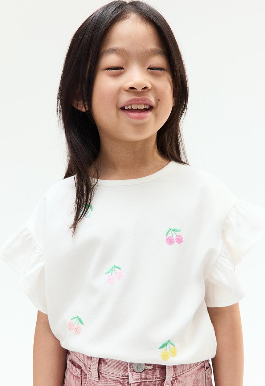 H&M - Sequined cotton top - white cherries