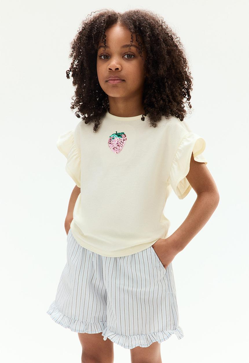 H&M - Sequined cotton top - light yellow strawberry