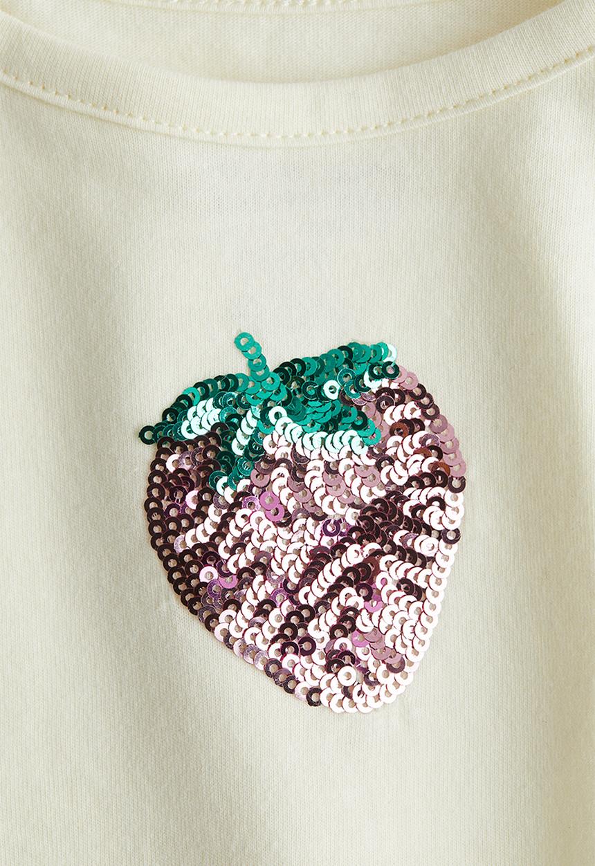 H&M - Sequined cotton top - light yellow strawberry
