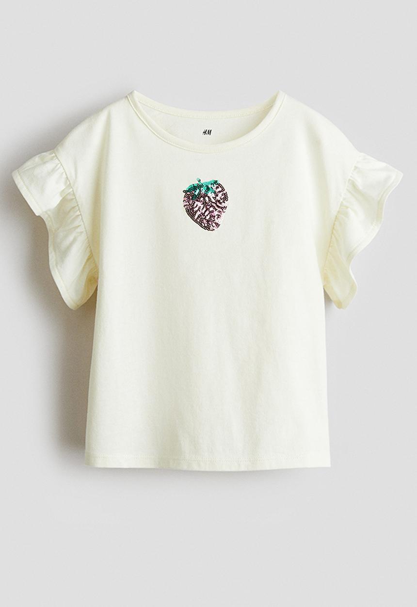 H&M - Sequined cotton top - light yellow strawberry