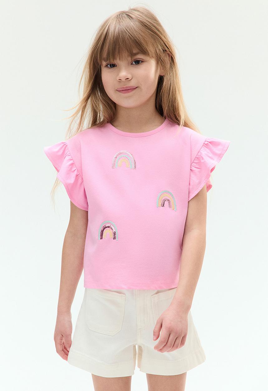 H&M - Sequined cotton top - pink rainbows