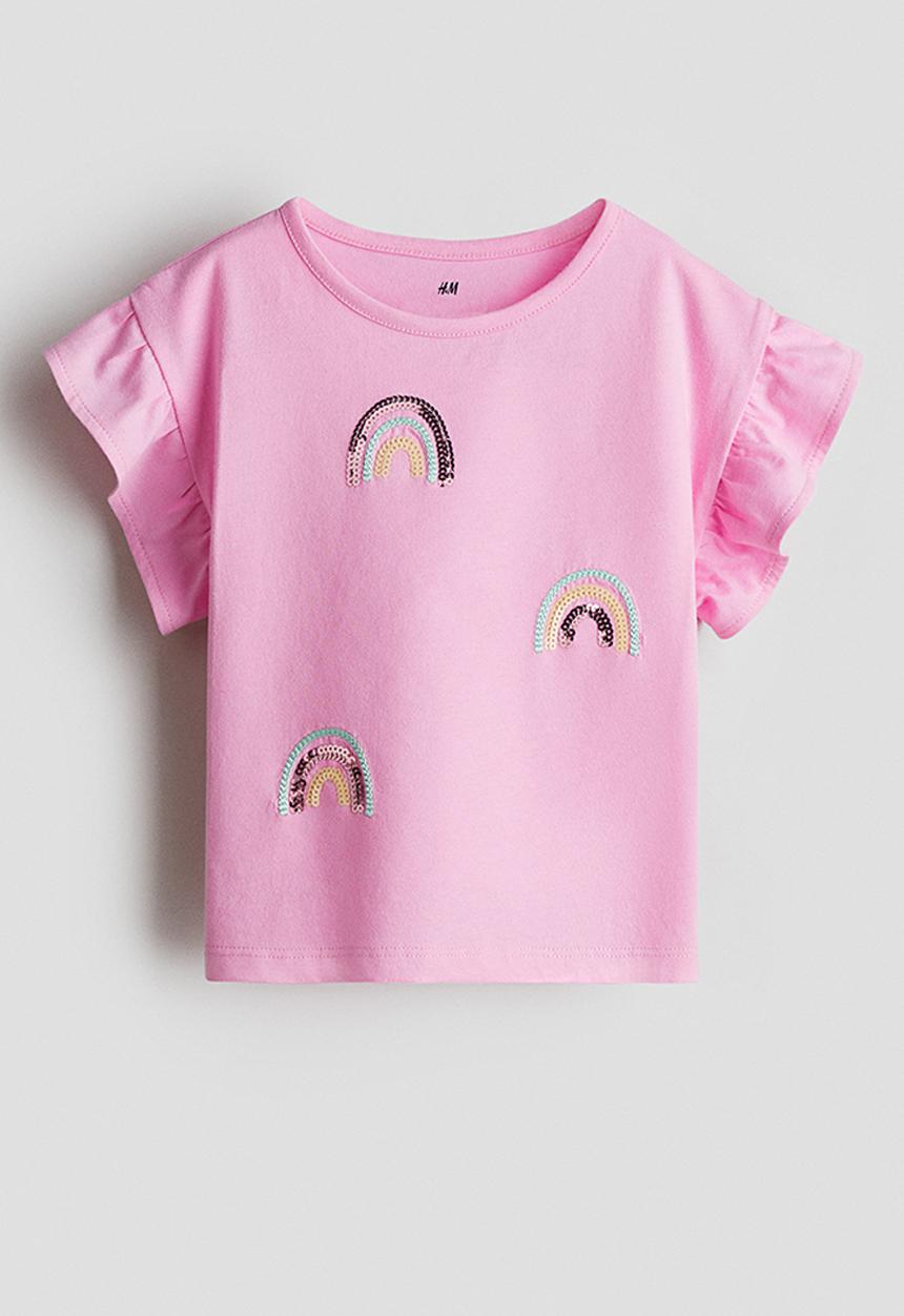 H&M - Sequined cotton top - pink rainbows