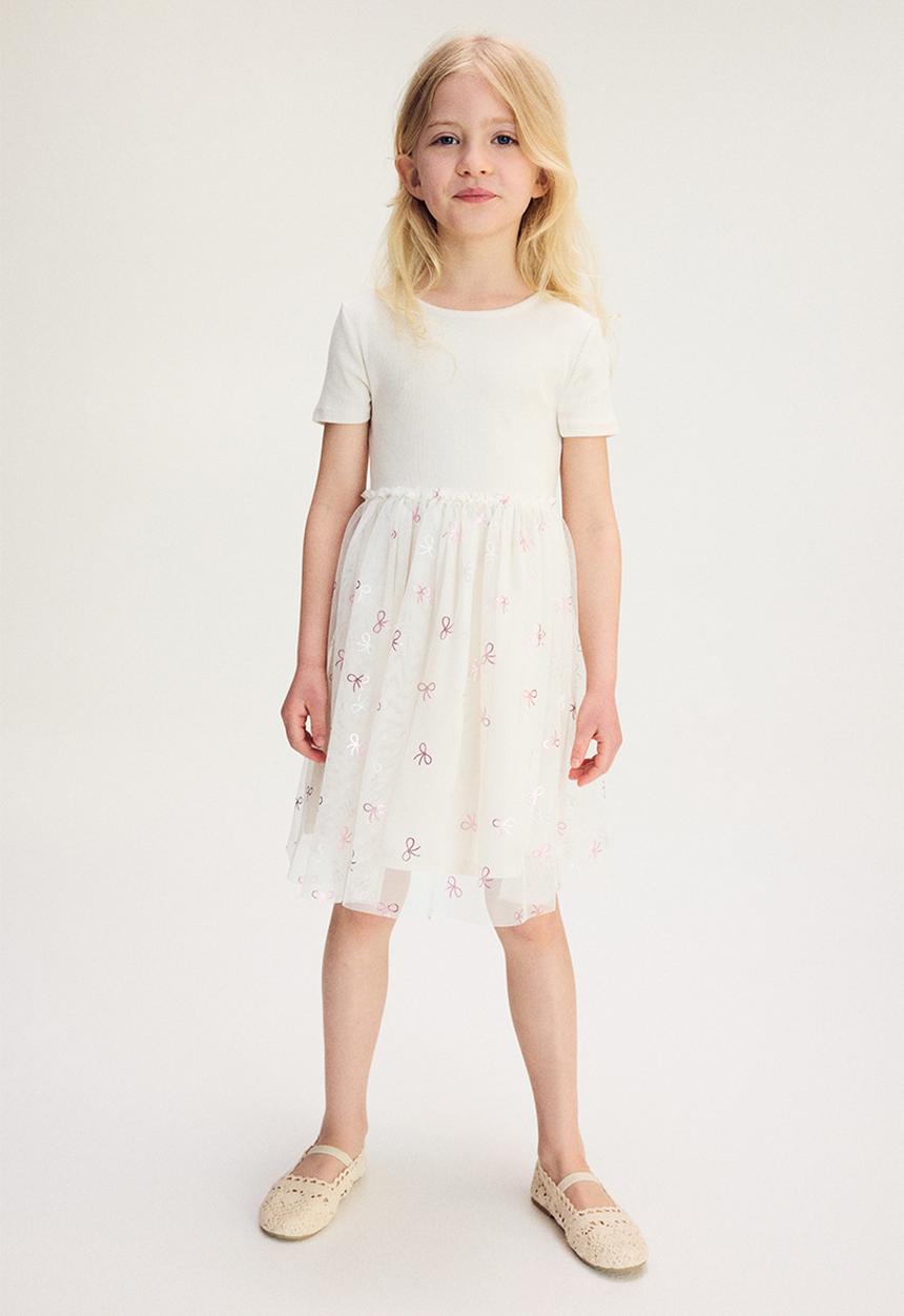 H&M - Tulle skirt dress - light beige/bows