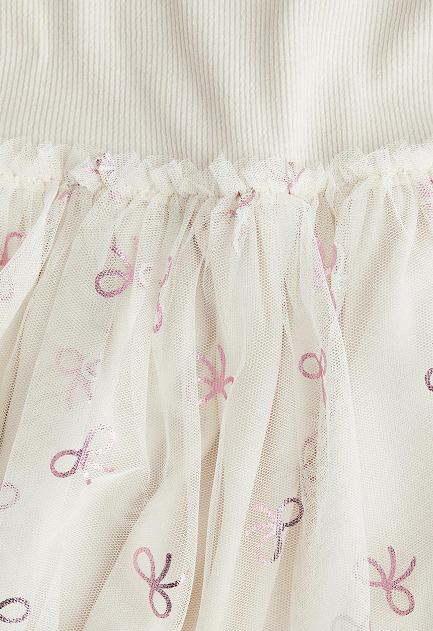 H&M - Tulle skirt dress - light beige/bows
