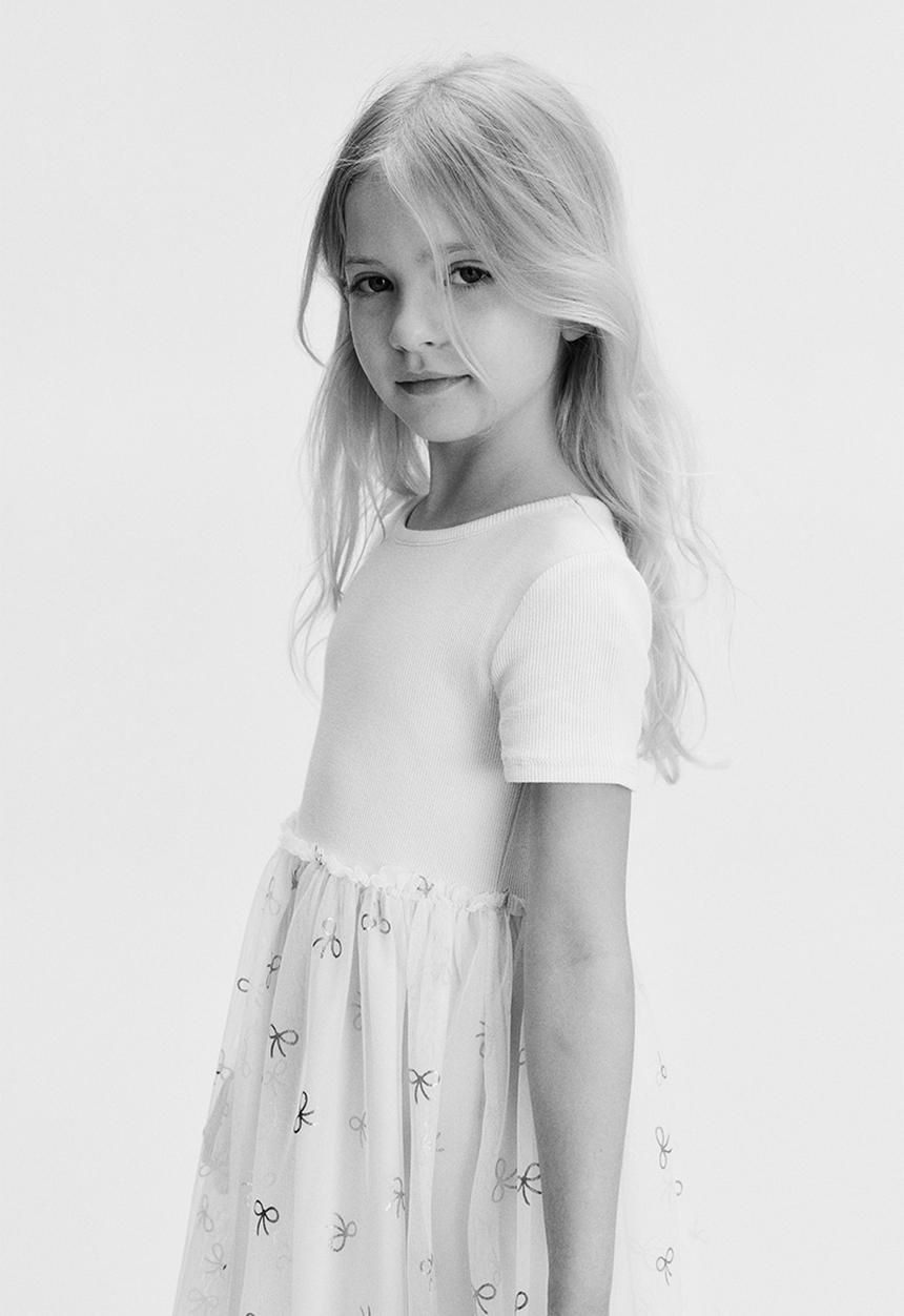 H&M - Tulle skirt dress - light beige/bows