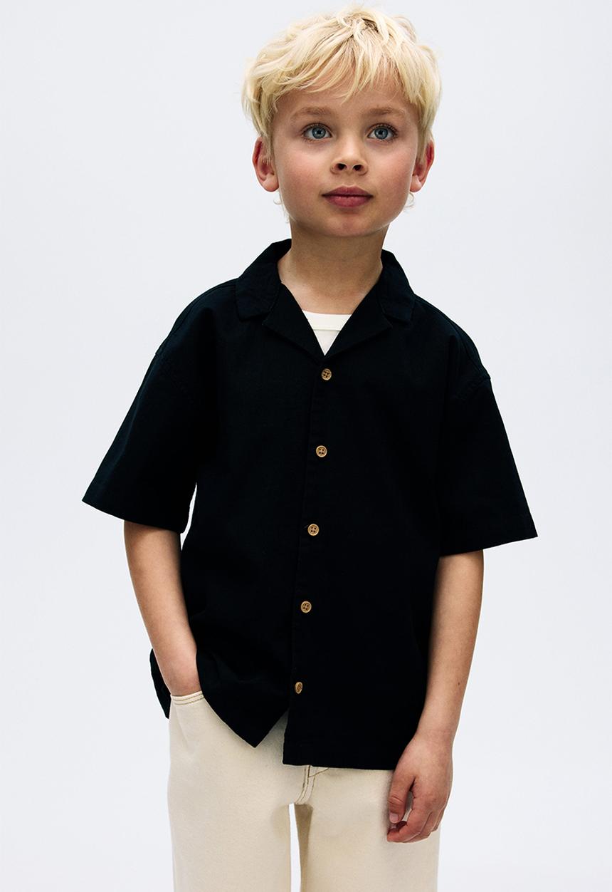 H&M - Linen-blend resort shirt - black
