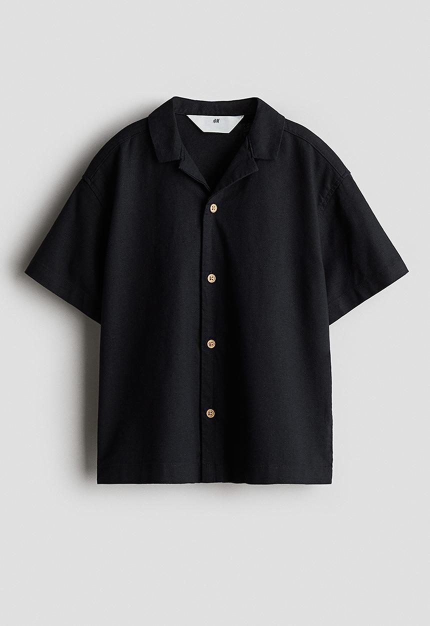 H&M - Linen-blend resort shirt - black