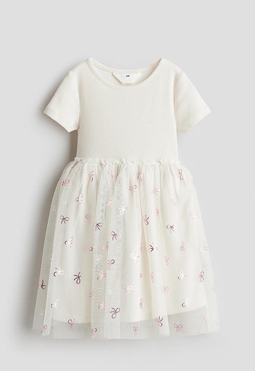 H&M - Tulle skirt dress - light beige/bows