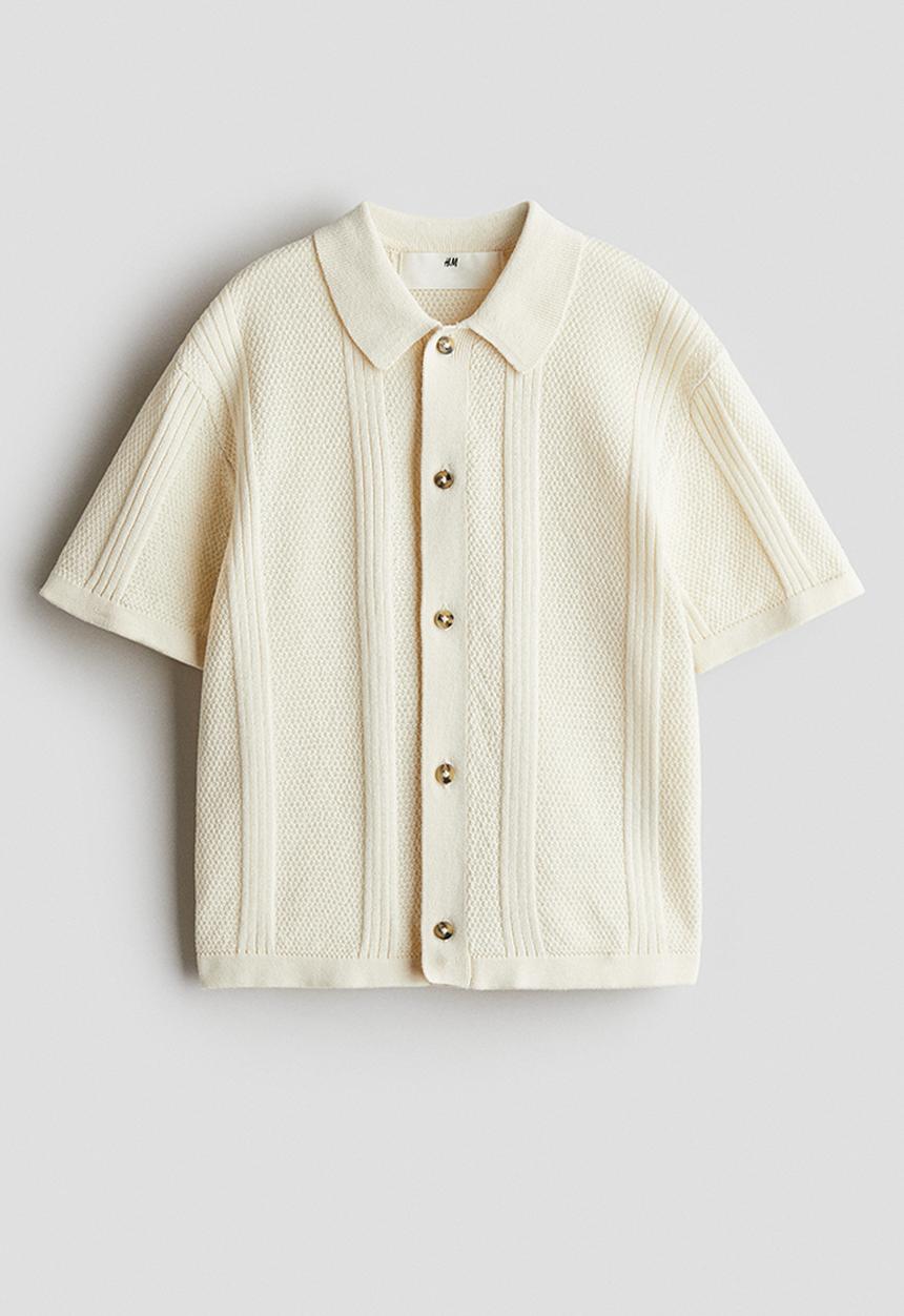 H&M - Textured-knit shirt - white 