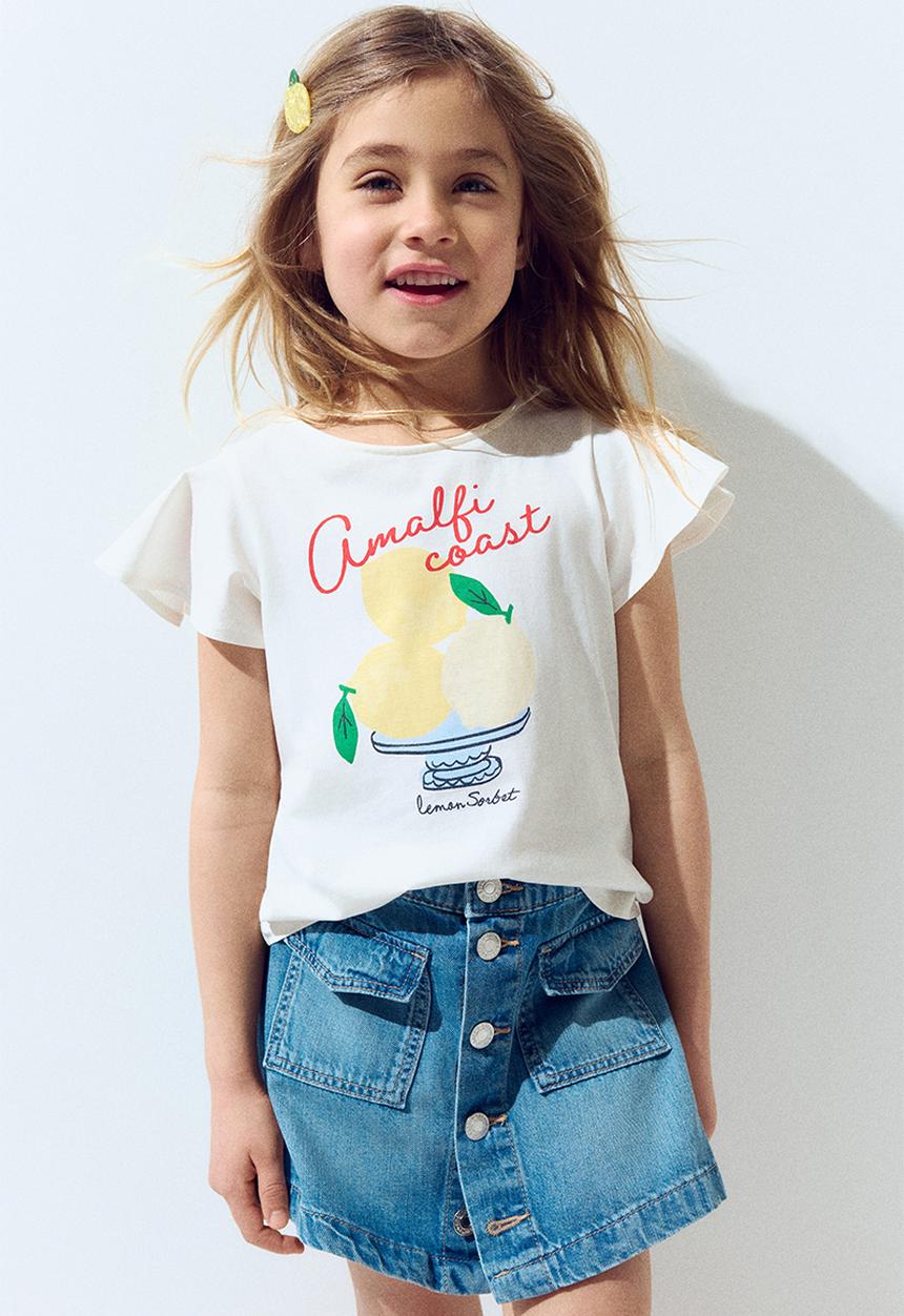 H&M - Flutter-sleeved cotton top - white amalfi coast