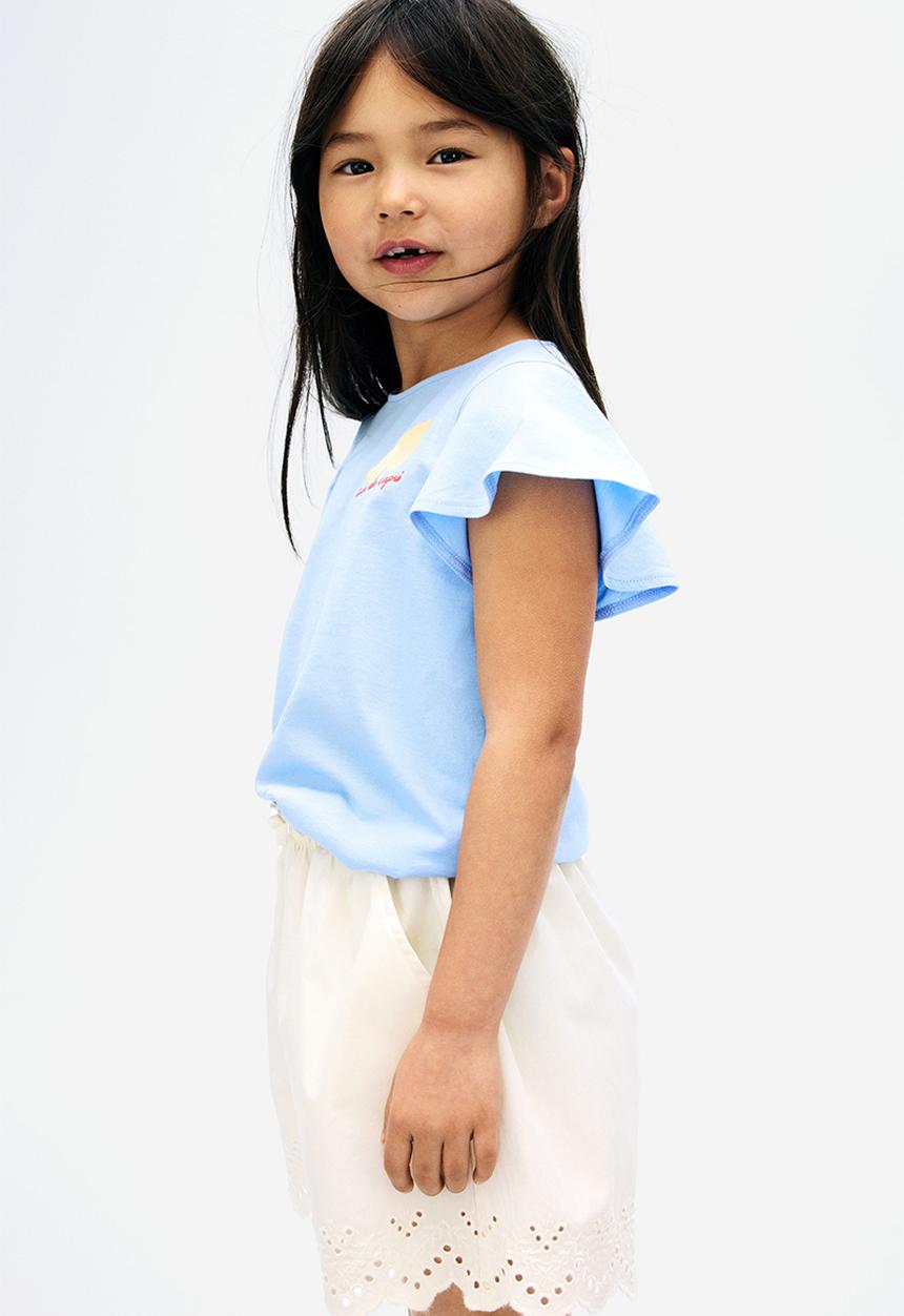 H&M - Flutter-sleeved cotton top - blue lemon