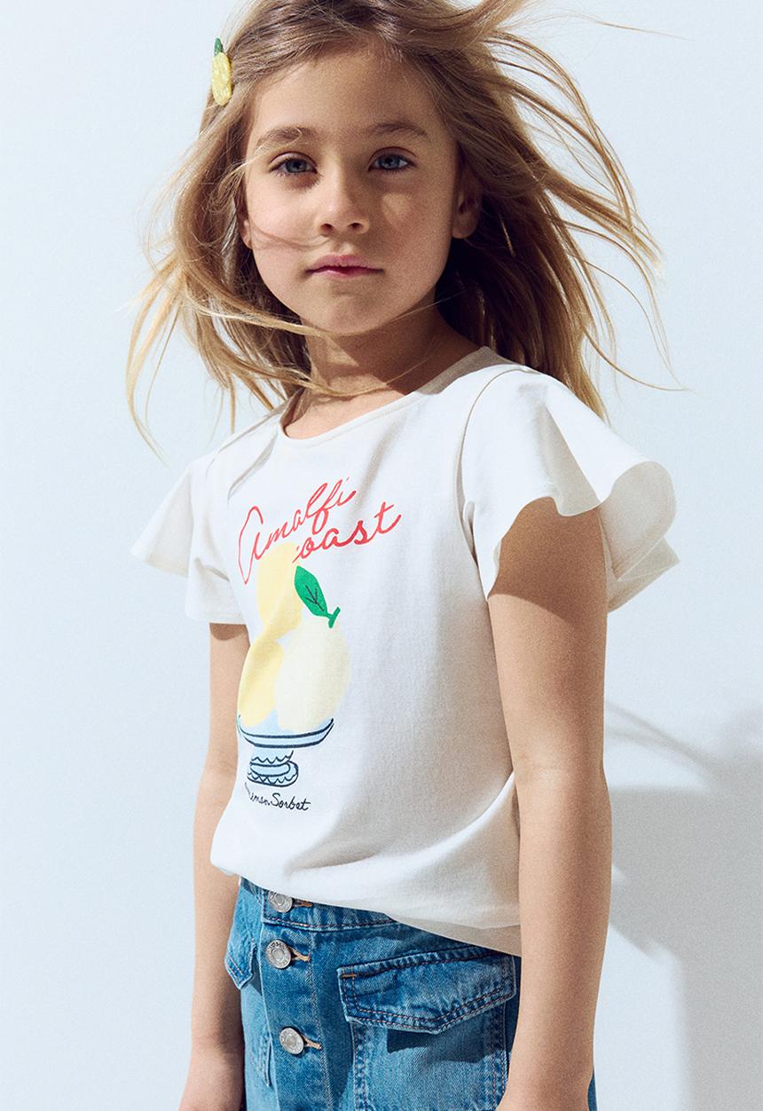 H&M - Flutter-sleeved cotton top - white amalfi coast