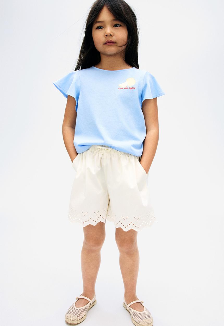 H&M - Flutter-sleeved cotton top - blue lemon