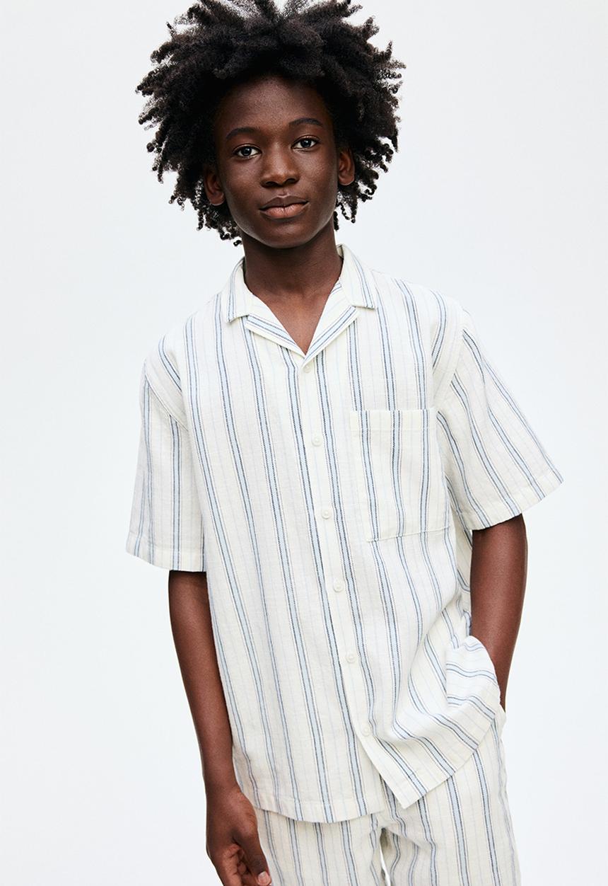 H&M - Cotton resort shirt - light blue & white striped