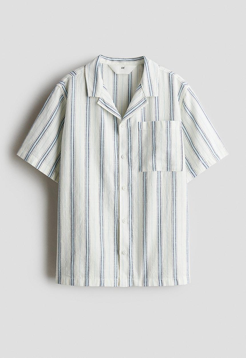 H&M - Cotton resort shirt - light blue & white striped